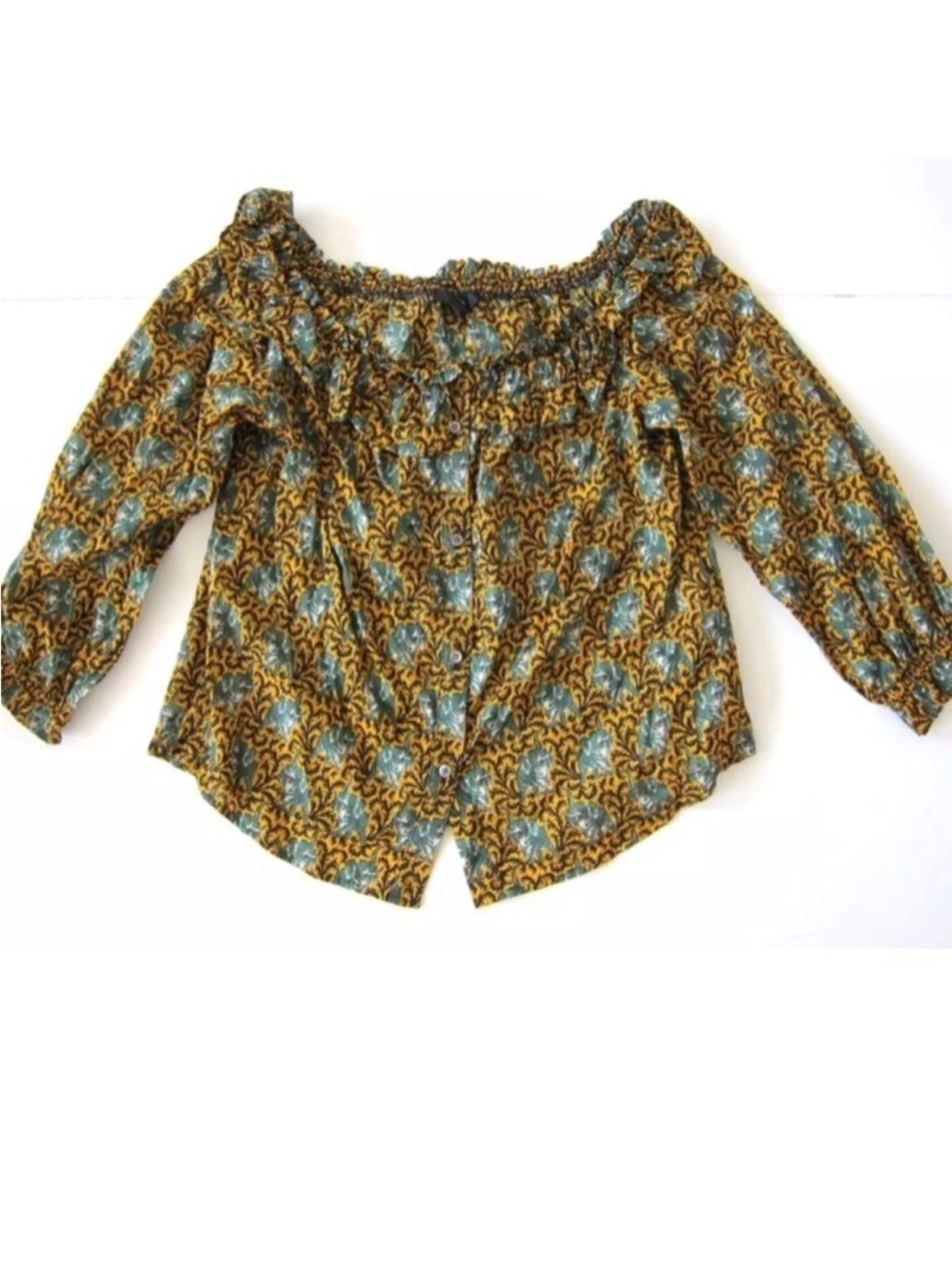 J.Crew 100% Cotton Green Yellow Elephant Button Down Off Shoulder NWOT 🫶